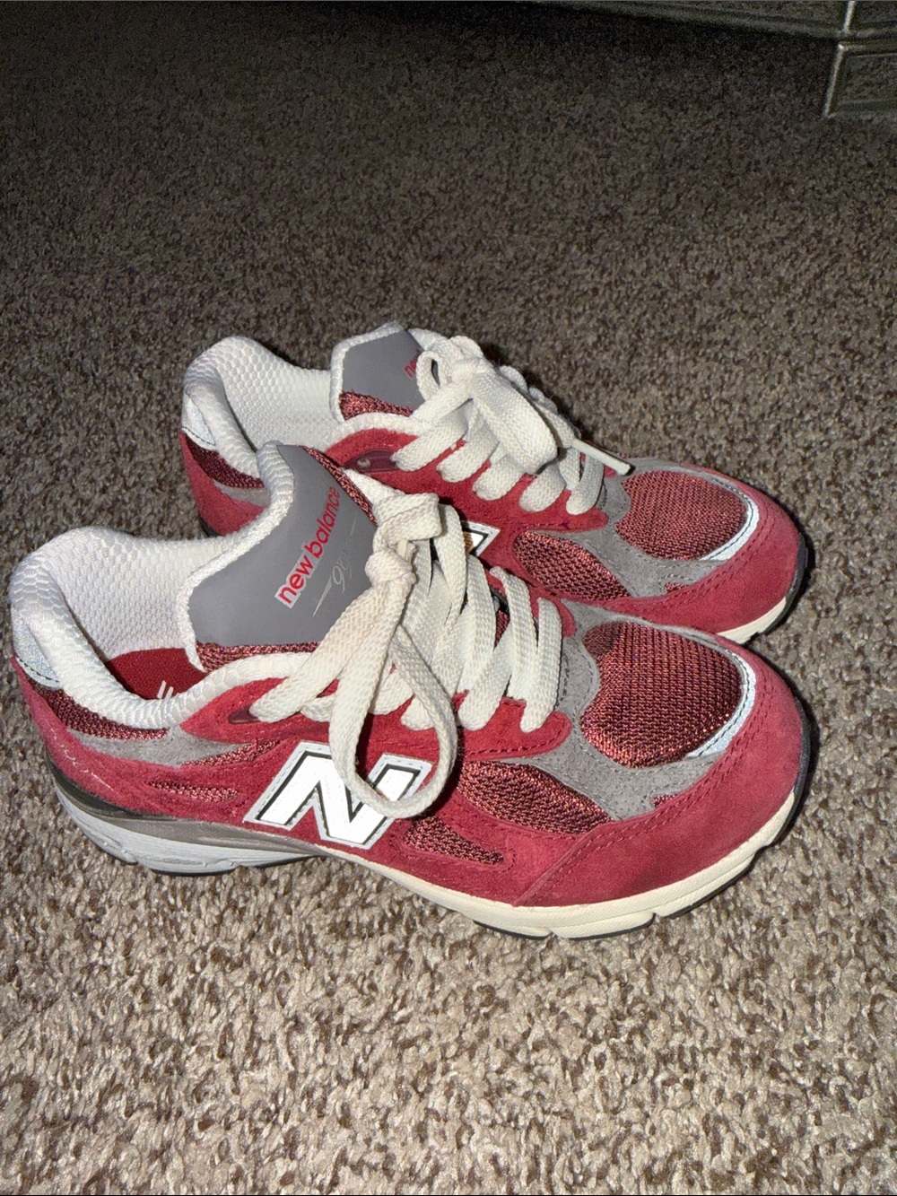 New Balance Red and Gray 990v3 Athletic Sneakers